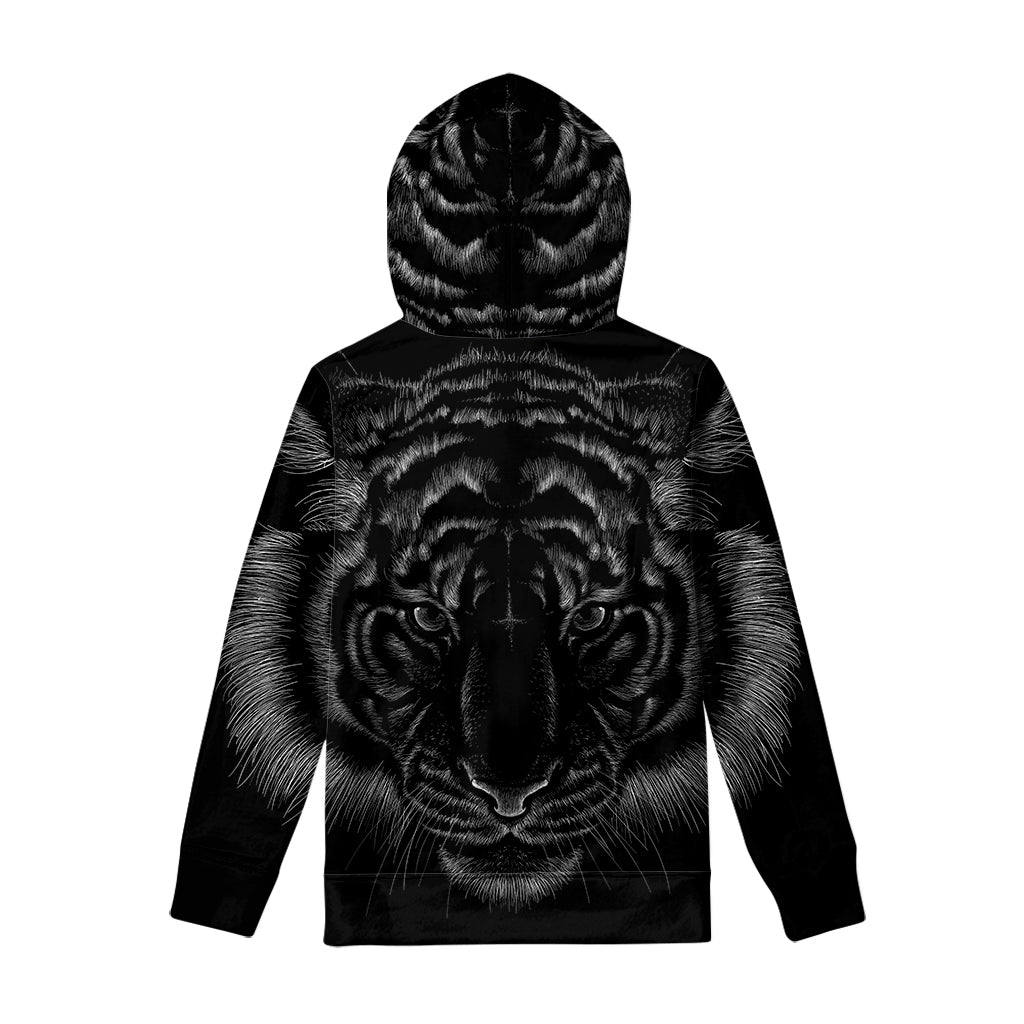 Black Tiger Portrait Print Pullover Hoodie