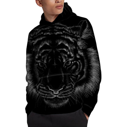 Black Tiger Portrait Print Pullover Hoodie