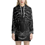 Black Tiger Portrait Print Pullover Hoodie Dress
