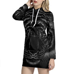 Black Tiger Portrait Print Pullover Hoodie Dress