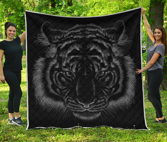 Black Tiger Portrait Print Quilt