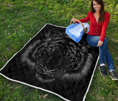 Black Tiger Portrait Print Quilt