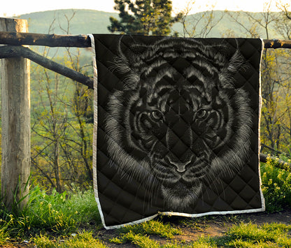 Black Tiger Portrait Print Quilt