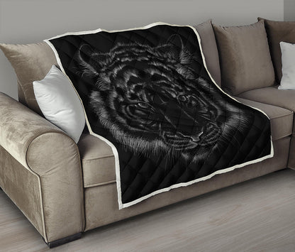 Black Tiger Portrait Print Quilt