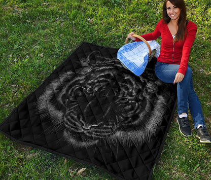 Black Tiger Portrait Print Quilt