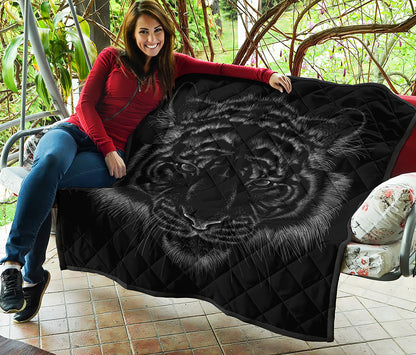 Black Tiger Portrait Print Quilt