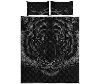 Black Tiger Portrait Print Quilt Bed Set