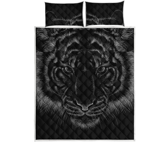 Black Tiger Portrait Print Quilt Bed Set