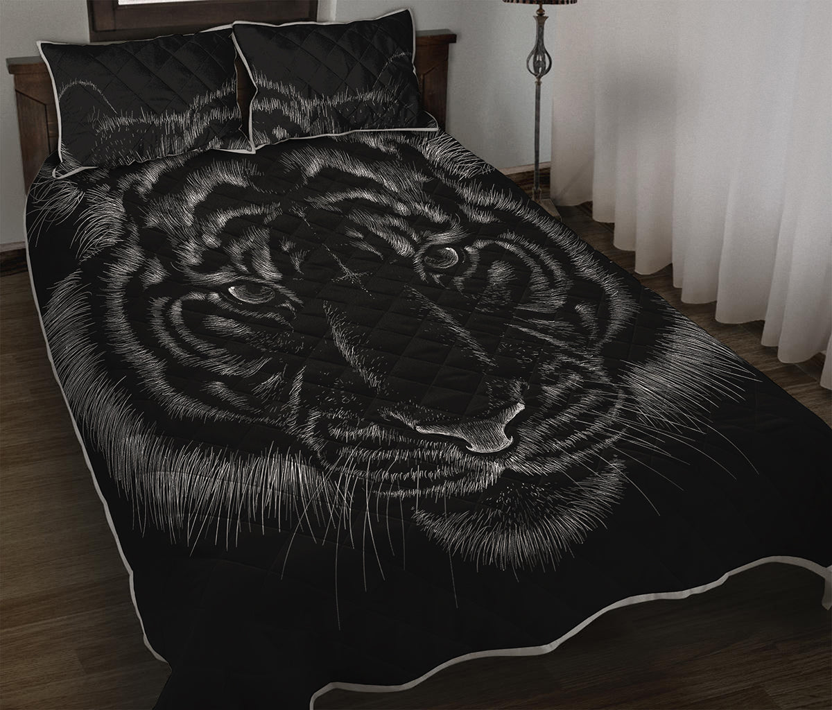 Black Tiger Portrait Print Quilt Bed Set