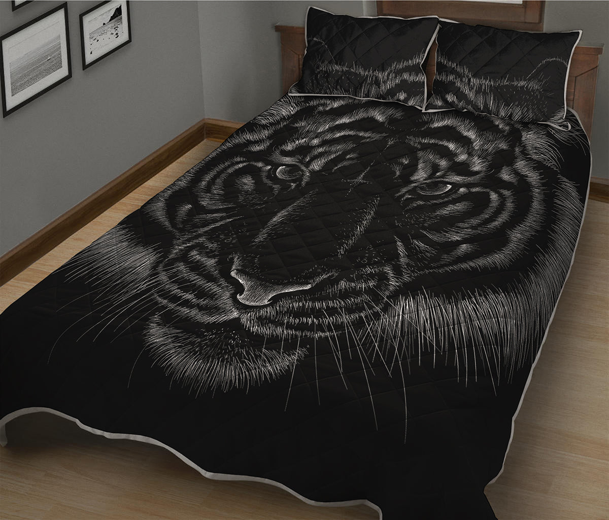 Black Tiger Portrait Print Quilt Bed Set