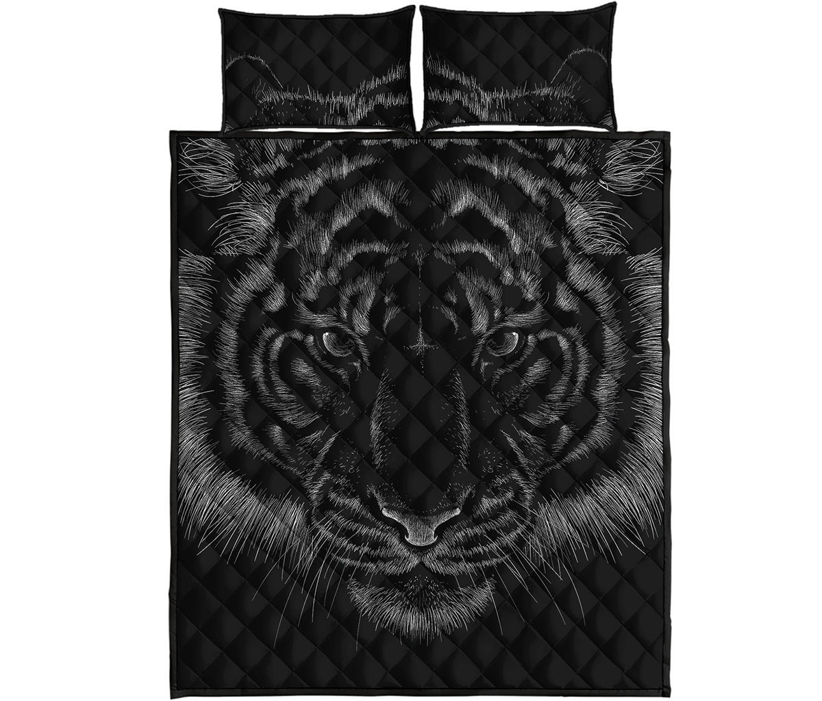 Black Tiger Portrait Print Quilt Bed Set