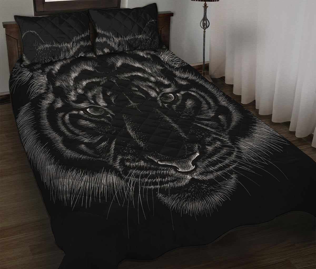 Black Tiger Portrait Print Quilt Bed Set