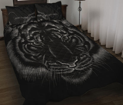 Black Tiger Portrait Print Quilt Bed Set
