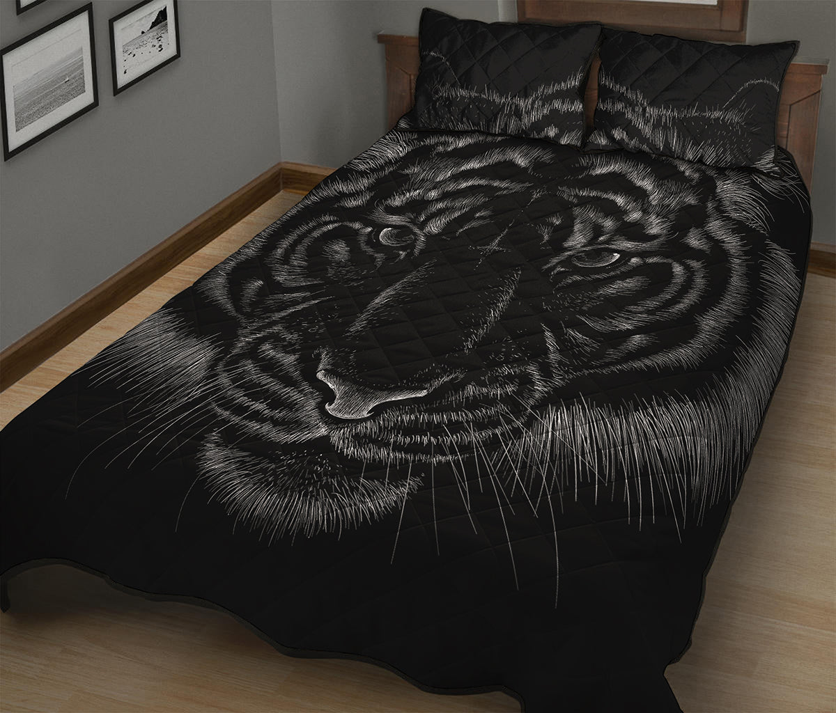 Black Tiger Portrait Print Quilt Bed Set