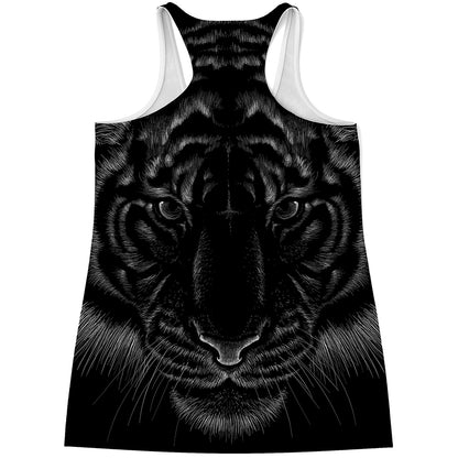 Black Tiger Portrait Print Women's Racerback Tank Top