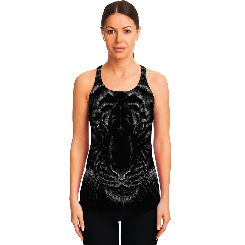 Black Tiger Portrait Print Women's Racerback Tank Top