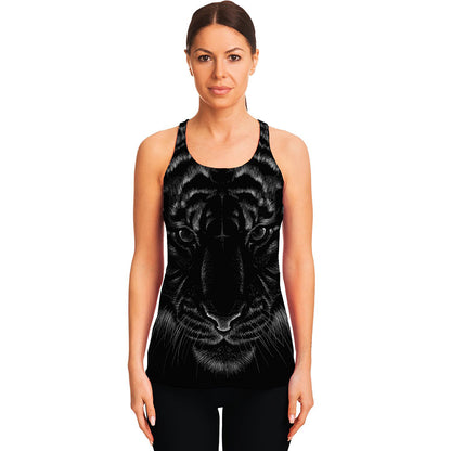 Black Tiger Portrait Print Women's Racerback Tank Top
