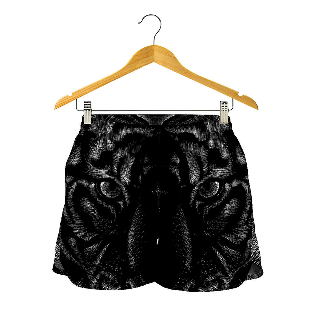 Black Tiger Portrait Print Women's Shorts