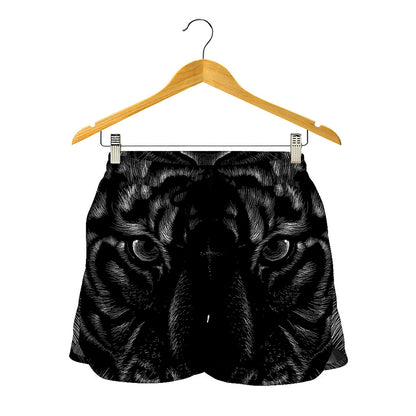 Black Tiger Portrait Print Women's Shorts