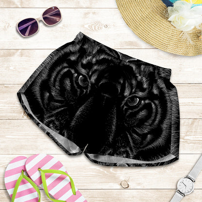 Black Tiger Portrait Print Women's Shorts