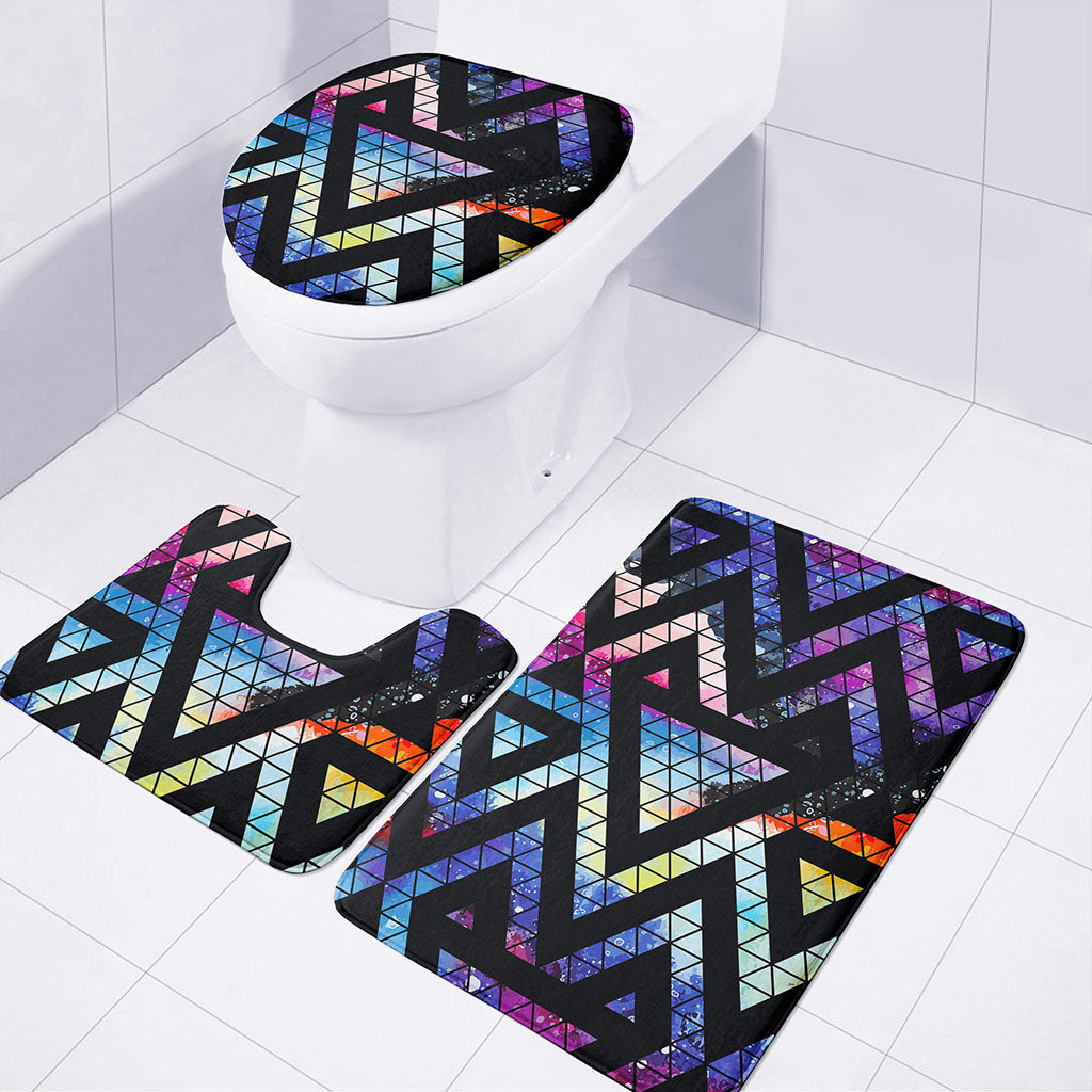 Black Triangle Galaxy Space Print 3 Piece Bath Mat Set