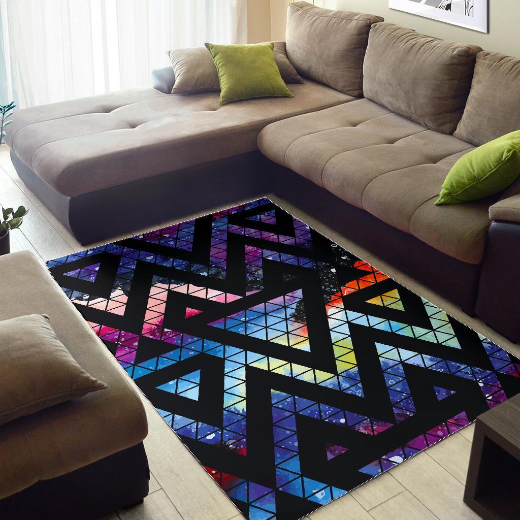 Black Triangle Galaxy Space Print Area Rug GearFrost