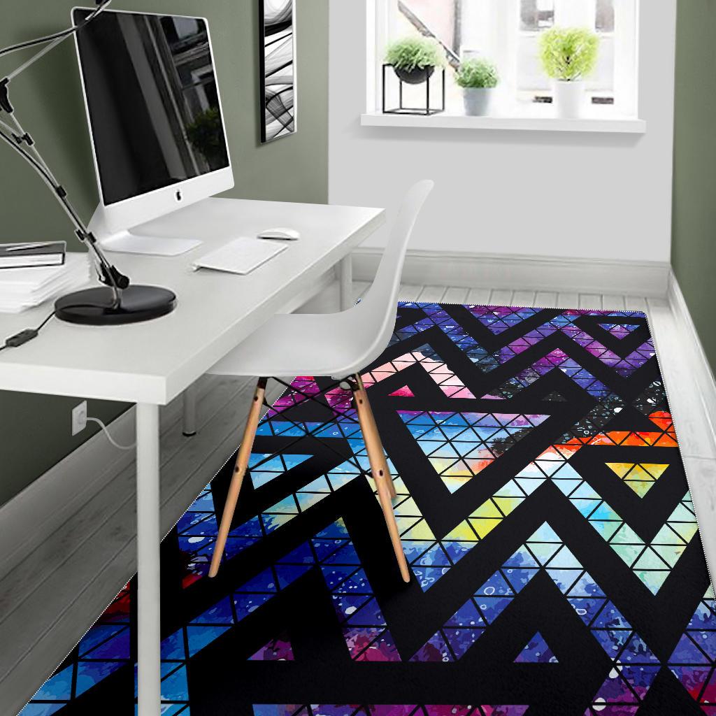 Black Triangle Galaxy Space Print Area Rug GearFrost