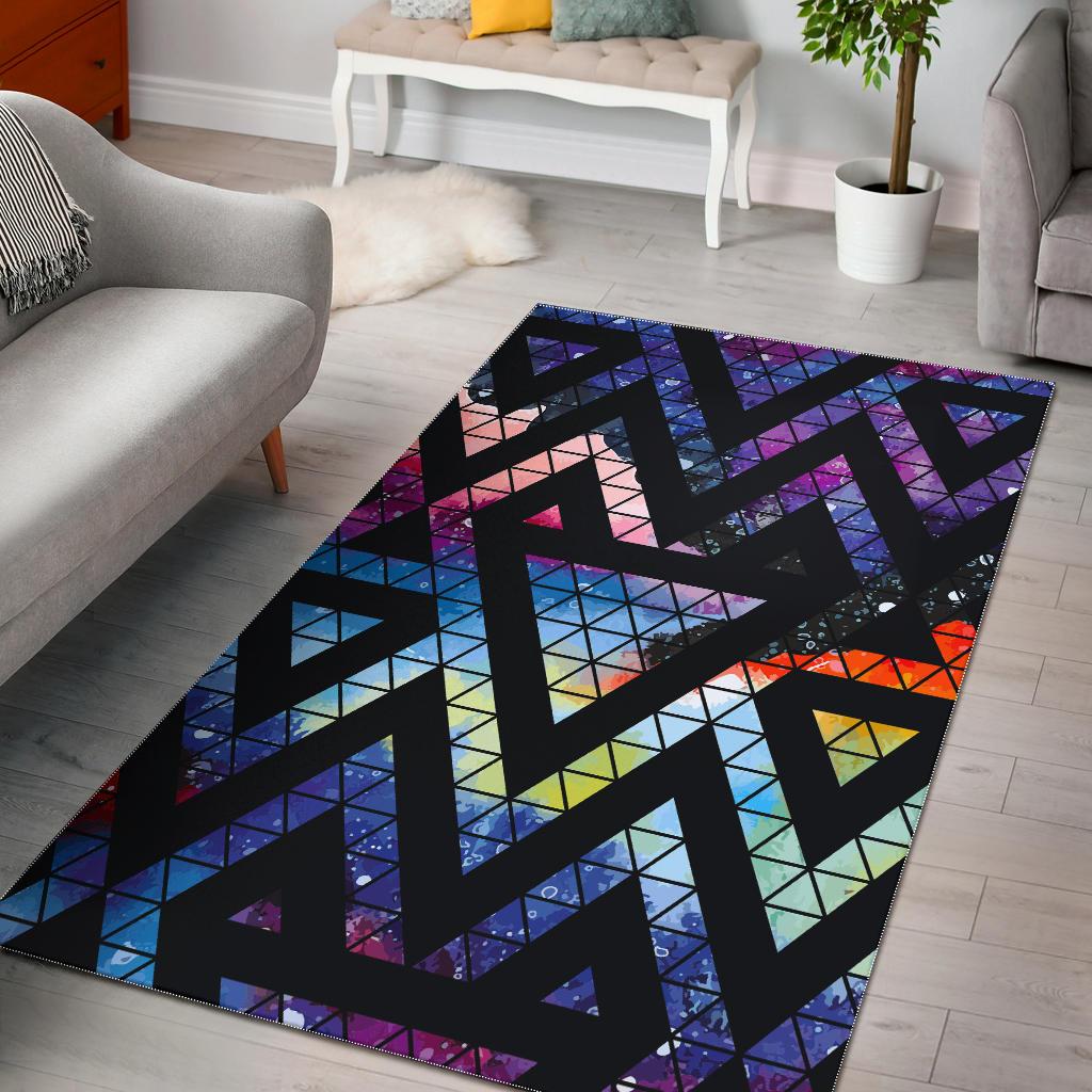 Black Triangle Galaxy Space Print Area Rug GearFrost