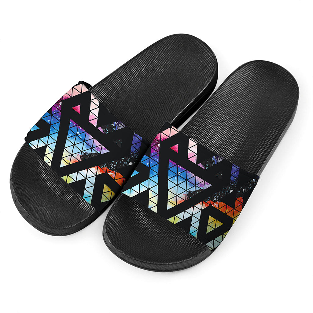 Black Triangle Galaxy Space Print Black Slide Sandals