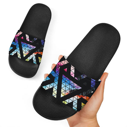 Black Triangle Galaxy Space Print Black Slide Sandals