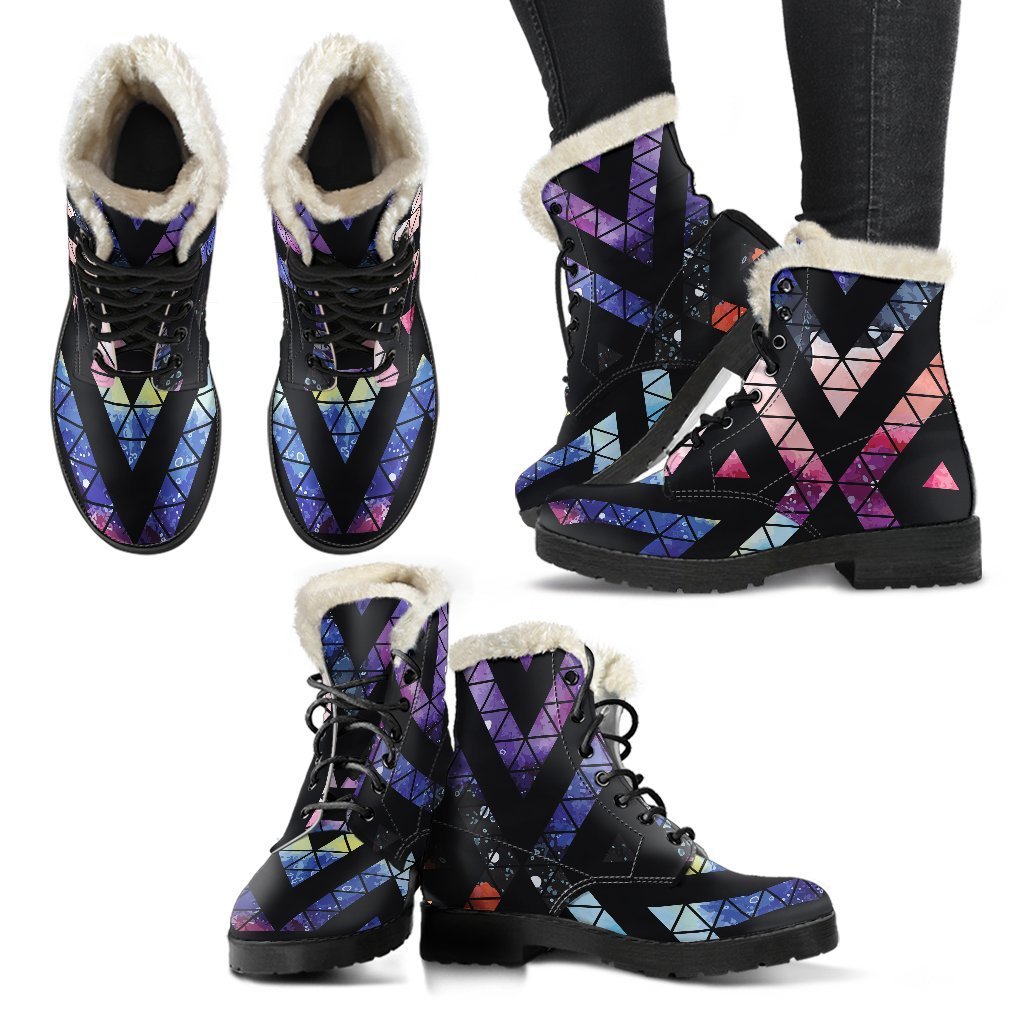 Black Triangle Galaxy Space Print Comfy Boots GearFrost