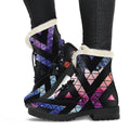 Black Triangle Galaxy Space Print Faux Fur Leather Boots