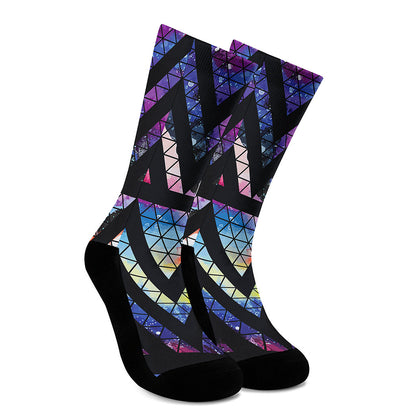 Black Triangle Galaxy Space Print Crew Socks