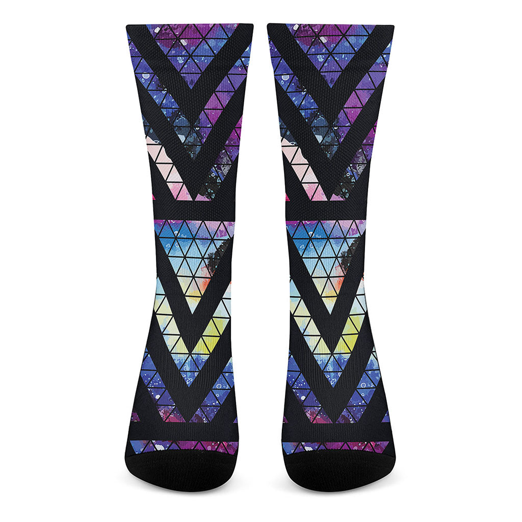 Black Triangle Galaxy Space Print Crew Socks
