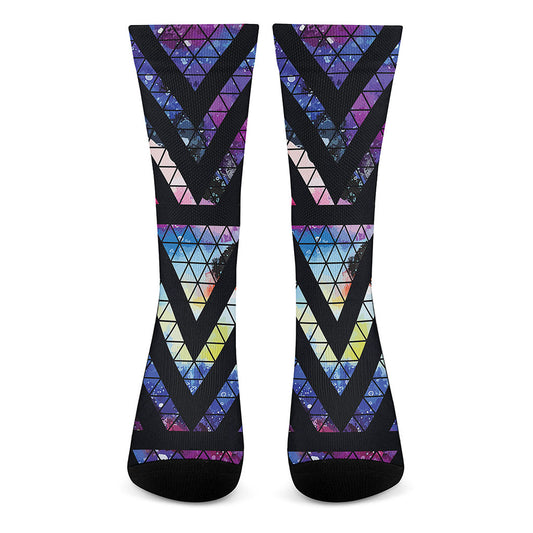 Black Triangle Galaxy Space Print Crew Socks
