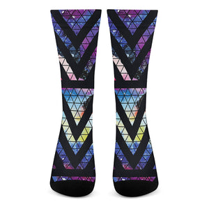 Black Triangle Galaxy Space Print Crew Socks