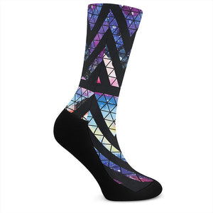 Black Triangle Galaxy Space Print Crew Socks