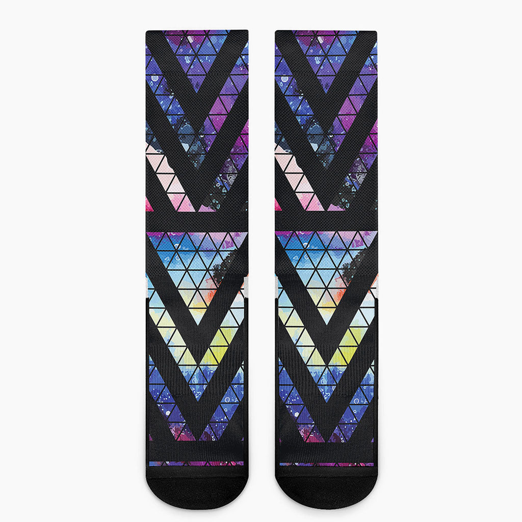 Black Triangle Galaxy Space Print Crew Socks