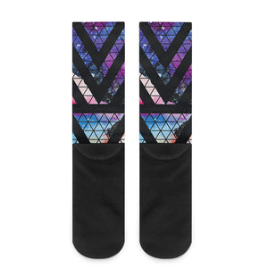 Black Triangle Galaxy Space Print Crew Socks