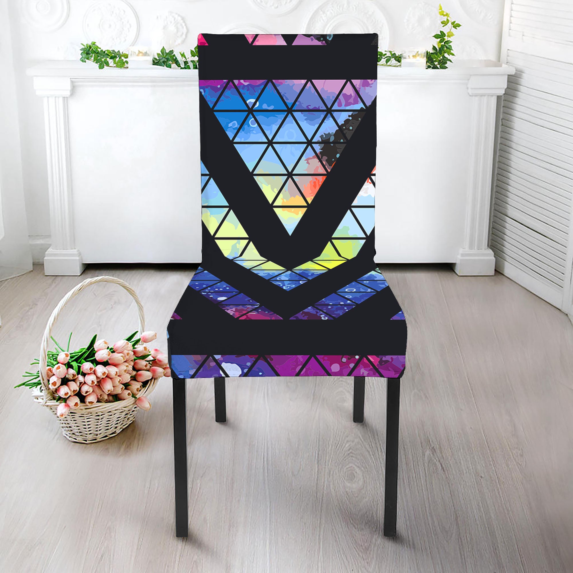 Black Triangle Galaxy Space Print Dining Chair Slipcover