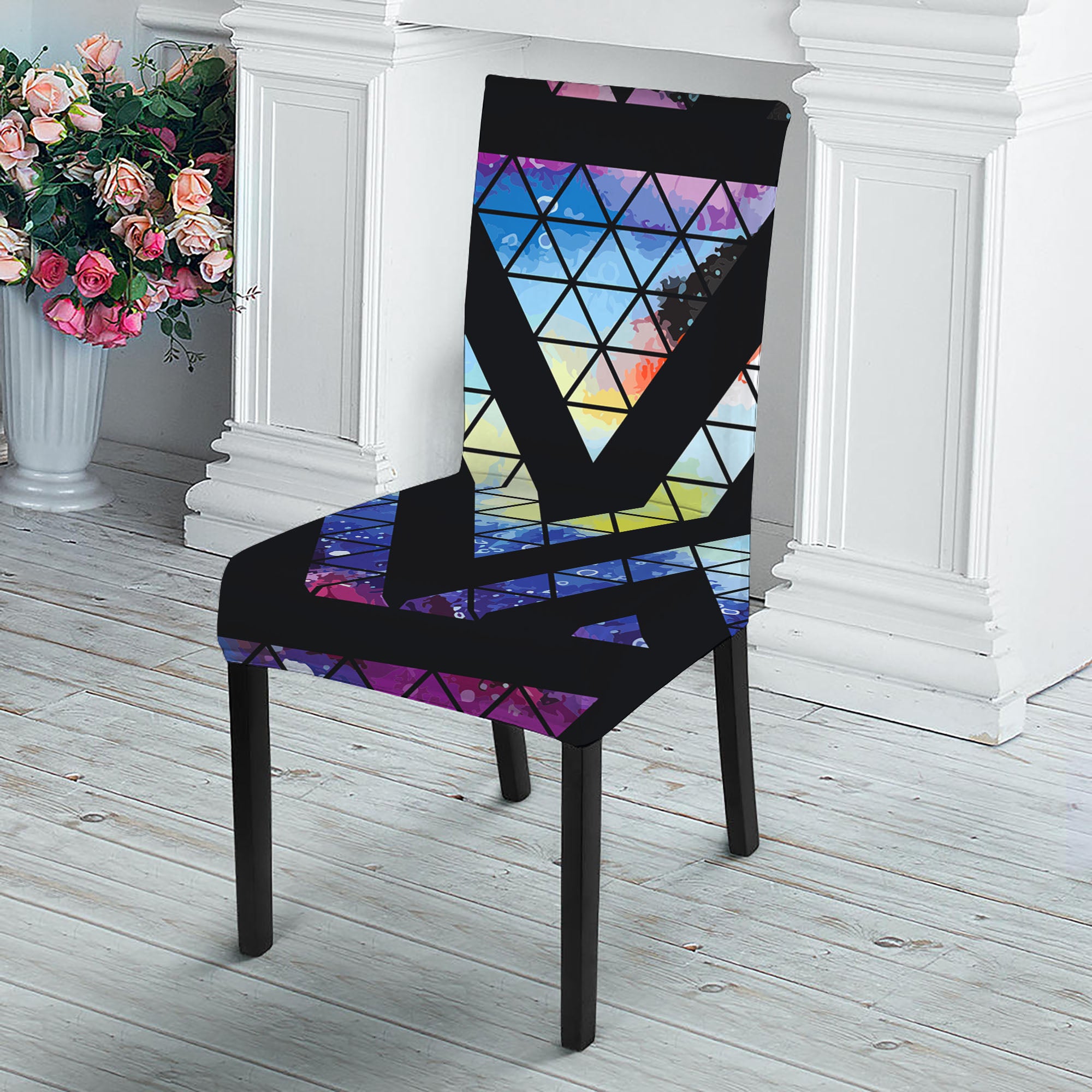 Black Triangle Galaxy Space Print Dining Chair Slipcover