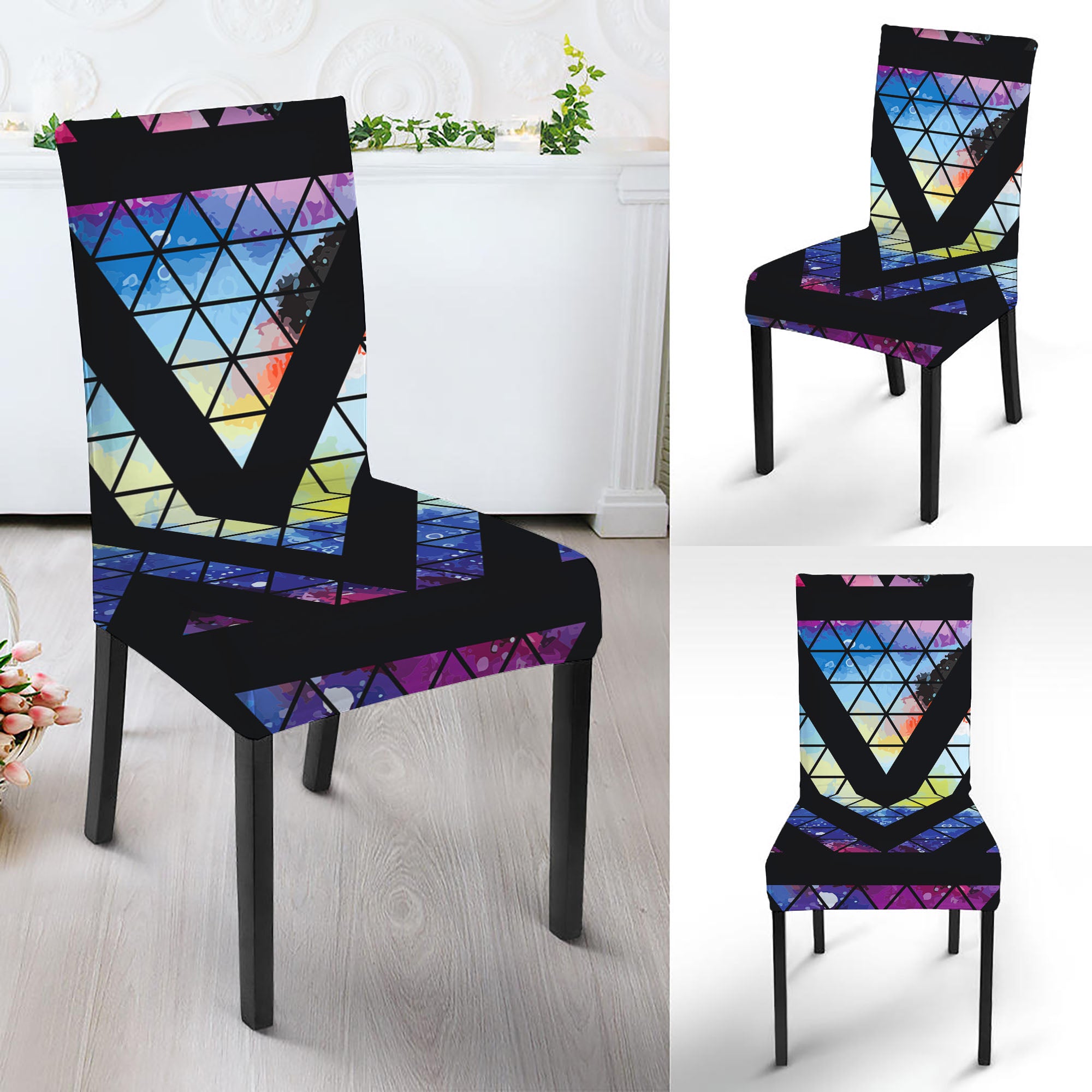 Black Triangle Galaxy Space Print Dining Chair Slipcover