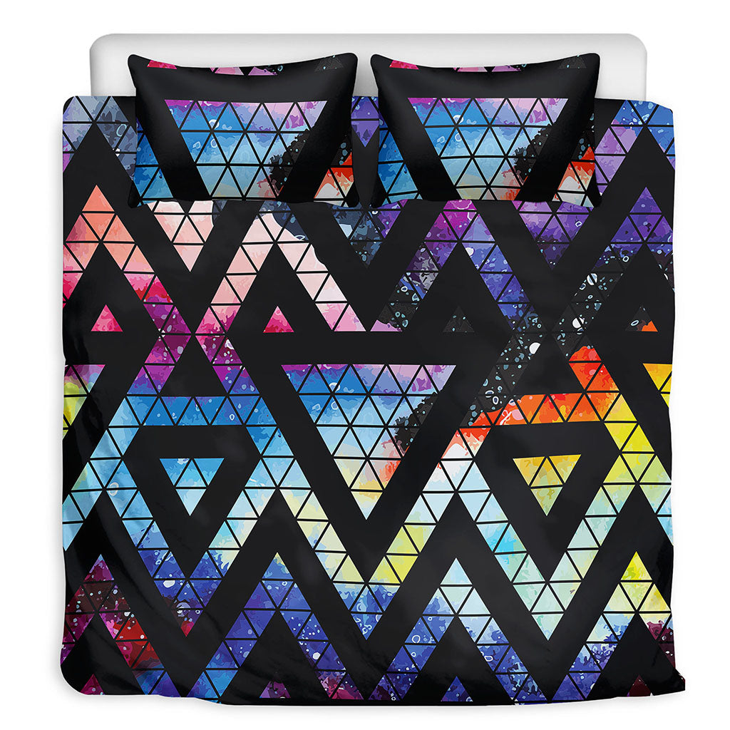Black Triangle Galaxy Space Print Duvet Cover Bedding Set