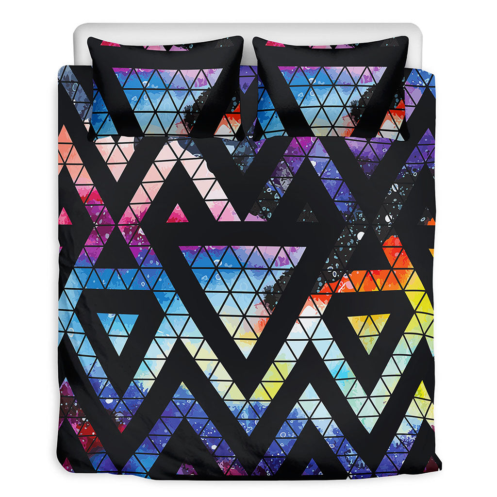 Black Triangle Galaxy Space Print Duvet Cover Bedding Set