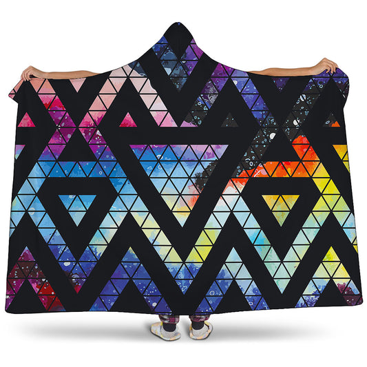 Black Triangle Galaxy Space Print Hooded Blanket