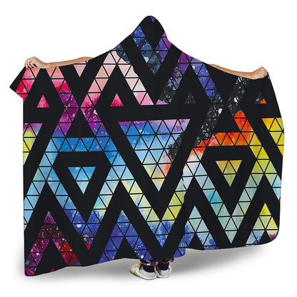 Black Triangle Galaxy Space Print Hooded Blanket