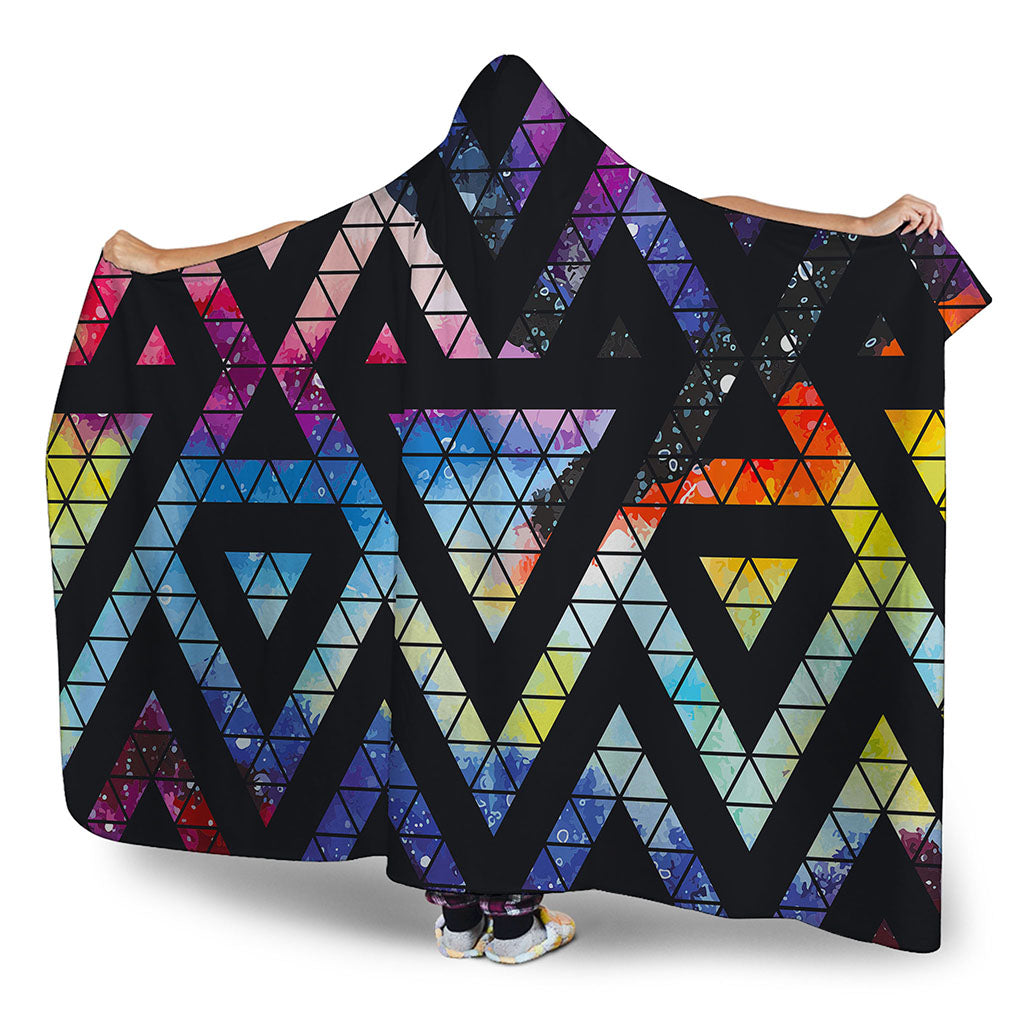 Black Triangle Galaxy Space Print Hooded Blanket
