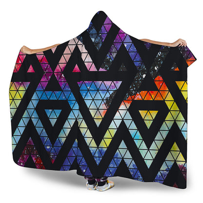 Black Triangle Galaxy Space Print Hooded Blanket