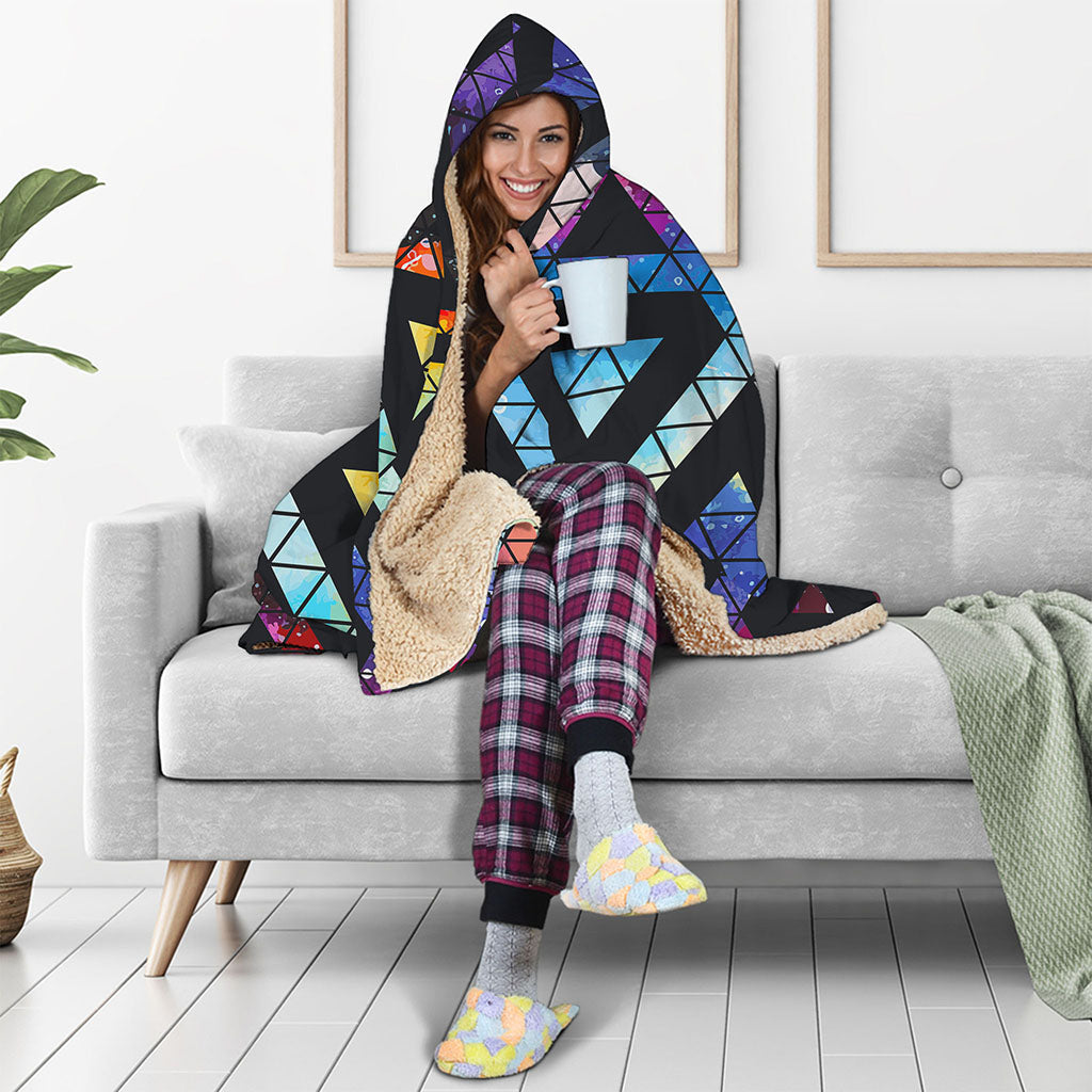 Black Triangle Galaxy Space Print Hooded Blanket