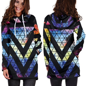 Black Triangle Galaxy Space Print Hoodie Dress GearFrost